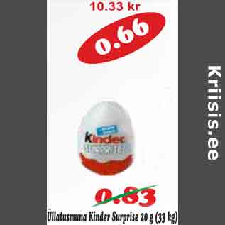 Allahindlus - Üllatusmunad Kinder Surprise 20 g