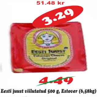 Allahindlus - Eesti juust viilutatud 500 g, Estover