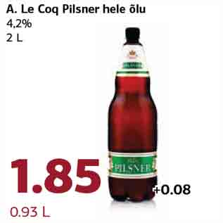 Скидка - Пиво A. Le Coq Pilsner 4,2%, 2 L