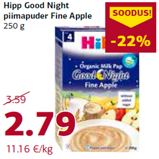 Allahindlus - Hipp Good Night piimapuder Fine Apple 250 g