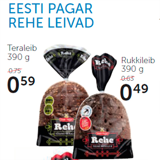 Allahindlus - EESTI PAGAR REHE LEIVAD Teraleib 390 g; Rukkileib 390 g