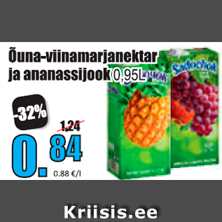 Allahindlus - Õuna-viinamarjanektar Ananassijook 0,95 L