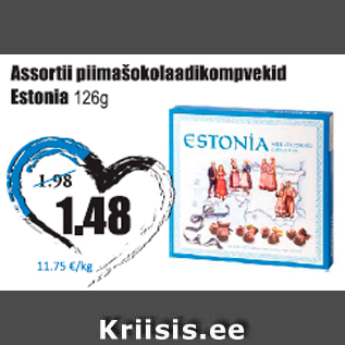 Скидка - Ассорти из молочно-шоколадных конфет Estonia 126 г