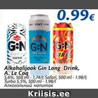Allahindlus - Alkoholijook Gin Long Drink, A.Le Coq