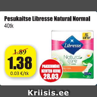 Allahindlus - Pesukaitse Libresse Natural Normal 40 tk