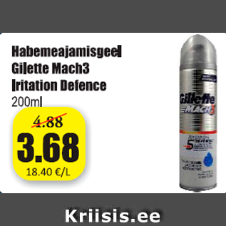 Allahindlus - Habemeajamisgeel Gillette Mach3 Irritation Defence 200 ml