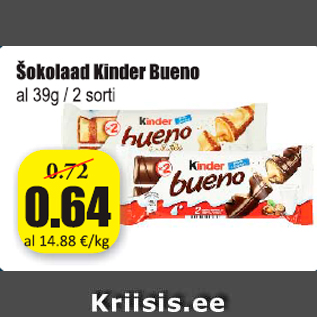 Allahindlus - Šokolaad Kinder Bueno