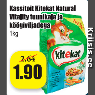 Allahindlus - Kassitoit Kitekat natural Vitality tuunikala ja köögiviljadega 1 kg