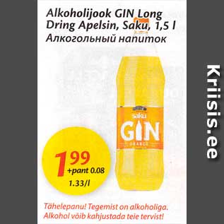 Allahindlus - Alkoholijook GIN Long Dring Apelsin, Saku, 1,5 l