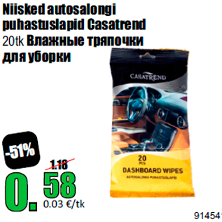 Allahindlus - Niisked autosalongi puhastuslapid Casatrend 20tk