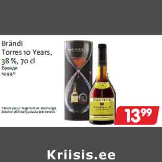 Allahindlus - Brändi Torres 10 Years, 38 %, 70 cl