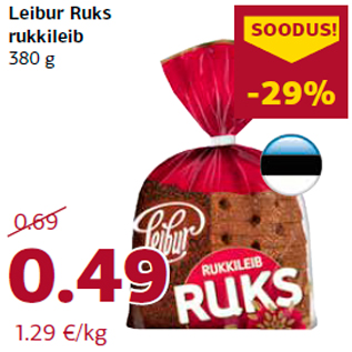 Allahindlus - Leibur Ruks rukkileib 380 g