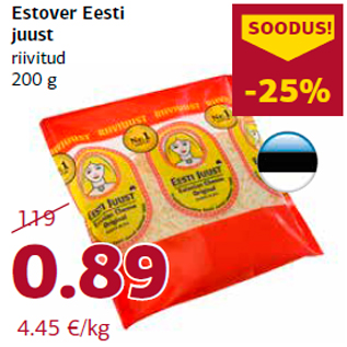 Allahindlus - Estover Eesti juust riivitud 200 g