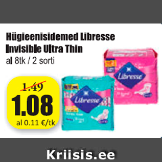 Allahindlus - Hügieenisidemed Libresse Invisible Ultra Thun