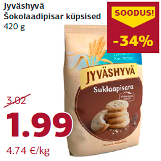 Allahindlus - Jyväshyvä Šokolaadipisar küpsised 420 g