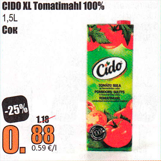 Allahindlus - CIDO XL Tomatimahl 100%, 1,5 l
