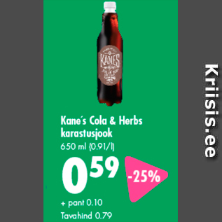 Allahindlus - Kane´s Cola & Herbs karastusjook 650 ml