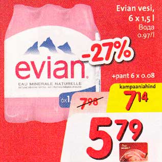 Allahindlus - Evian vesi, 6 x 1,5 l