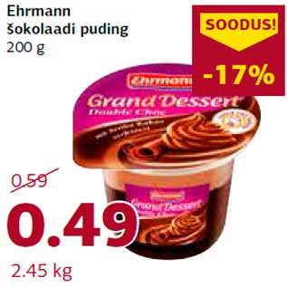 Allahindlus - Ehrmann šokolaadi puding 200 g