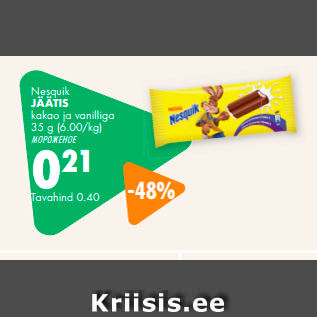 Allahindlus - Nesquik JÄÄTIS kakao ja vanilliga 35 g (6.00/kg)