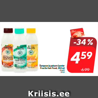 Allahindlus - Šampoon ja palsam Garnier Fructis Hair Food, 350 ml