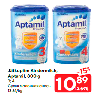 Allahindlus - Jätkupiim Kindermilch, Aptamil, 800 g