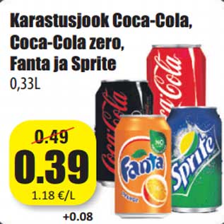 Allahindlus - Karastusjook Coca-Cola, Coca-Cola zero, Fanta ja Sprite 0,33L