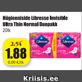 Allahindlus - Hügieeniside Libresse Invisible Ultra Thin Normal Duopakk 20 tk