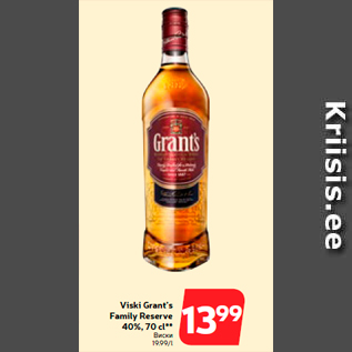 Allahindlus - Viski Grant’s Family Reserve 40%, 70 cl**
