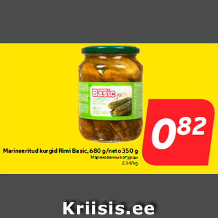 Allahindlus - Marineeritud kurgid Rimi Basic, 680 g/neto 350 g