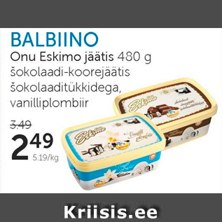 Allahindlus - BALBINO Onu Eskimo jäätis 480 g