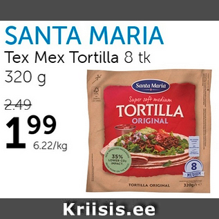 Allahindlus - SANTA MARIA TEX MEX TORTILLA 8 TK, 320 G