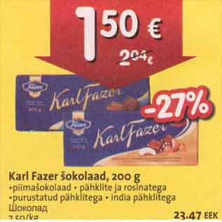 Allahindlus - Karl Fazer šokolaad