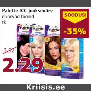 Allahindlus - Palette ICC juuksevärv erinevad toonid tk