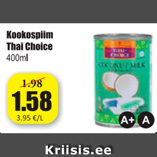 Allahindlus - Kookospiim Thai Choice 400 ml