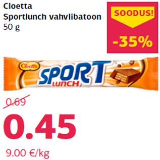 Allahindlus - Cloetta Sportlunch vahvlibatoon 50 g