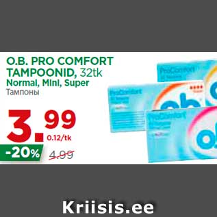 Allahindlus - O.B. PRO COMFORT TAMPOONID, 32tk Normal, Mini, Super