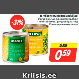 Allahindlus - Rimi konserveeritud aedviljad