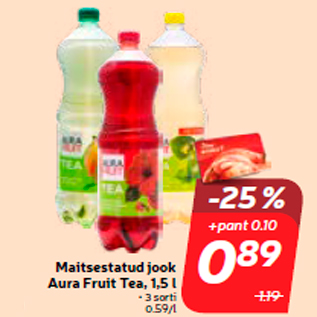 Скидка - Ароматизированный напиток Aura Fruit Tea, 1,5 л