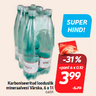 Allahindlus - Karboniseeritud looduslik mineraalvesi Värska, 6 x 1 l