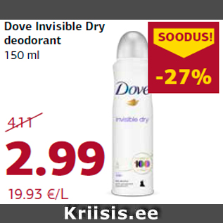 Allahindlus - Dove Invisible Dry deodorant 150 ml