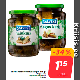 Allahindlus - Salvest konserveeritud kurgid, 675 g* • Magus • Talu