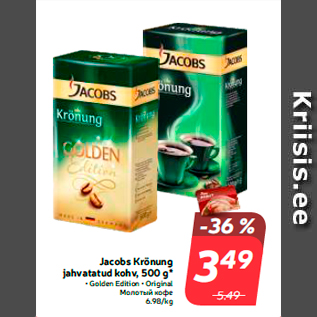 Allahindlus - Jacobs Krönung jahvatatud kohv, 500 g* • Golden Edition • Original