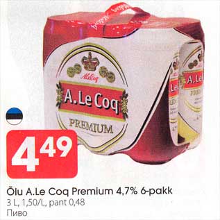 Allahindlus - Õlu A.Le Coq Premium