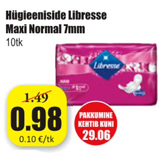 Allahindlus - Hügieeniside Libresse Maxi Normal 7 mm 10 tk