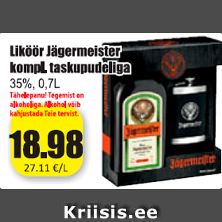 Allahindlus - Liköör Jägermeister kompl. taskupudeliga