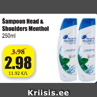Allahindlus - Šampoon Head & Shoulders Menthol 250 ml