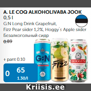Allahindlus - A.LE COQ ALKOHOOLIVABA JOOK 0,5 L