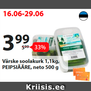 Allahindlus - Värske soolakurk 1,1 kg, PEIPSIÄÄRE, neto 500 g