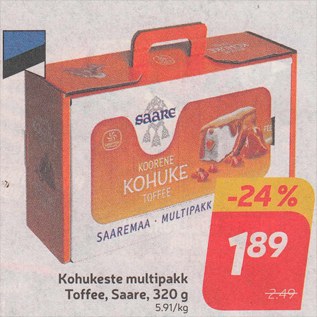 Allahindlus - Kohukeste multipakk Toffee, Saare, 320 g